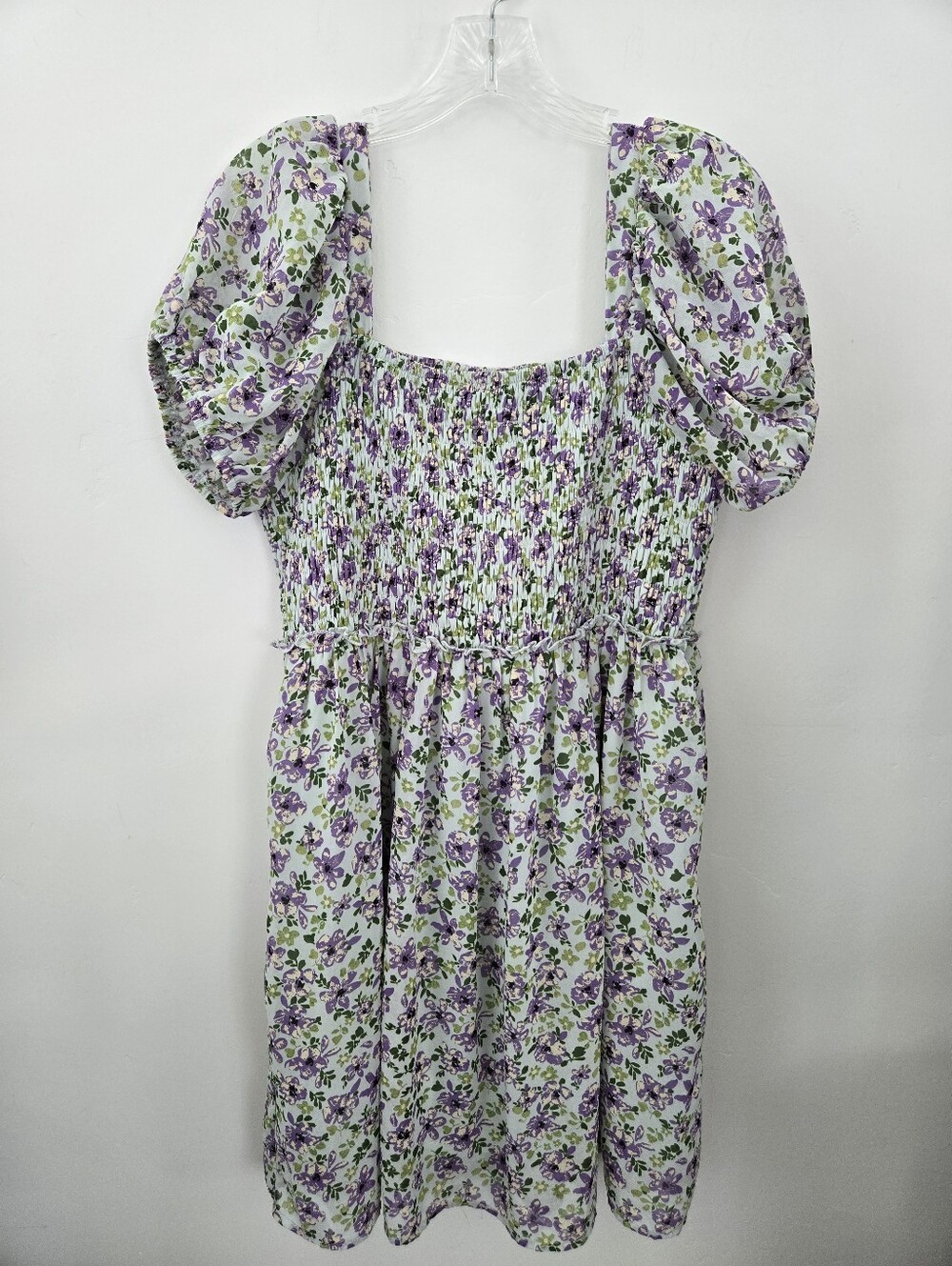 Arula Green Purple Cottagecore Floral Smocked Peasant Dress. Size X (standard XL